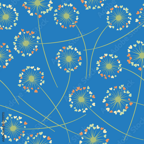 Dandelion blowing vector floral seamless pattern.