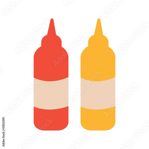 Ketchup and mustard bottles semi flat color vector object. Traditional sauces. Seasoning. Full sized item on white. Food simple cartoon style illustration for web graphic design and animation