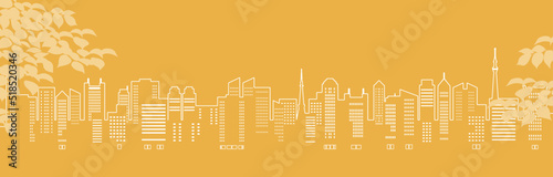 秋らしい色の都市風景のイラスト（線画）