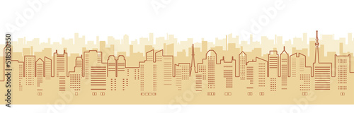 秋らしい色の都市風景のイラスト（線画）