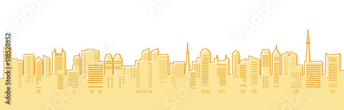 秋らしい色の都市風景のイラスト（線画）