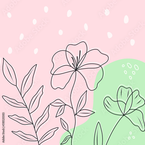 Vector cute card with flowers in pastel shades. Colored flat illustration for your creativity.