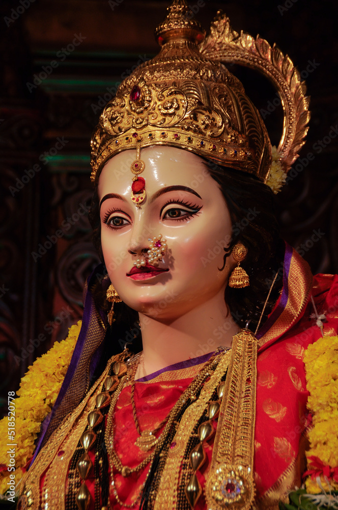 Idol statue of Goddess Maa Durga, happy navratri and dussehra 