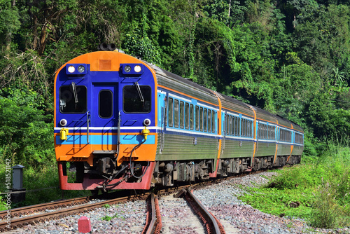 Diesel railcar on the railway in Thailand