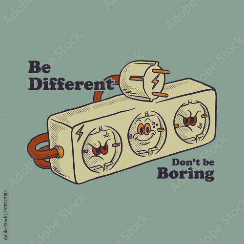 cartoon illustration of electric plug with retro style