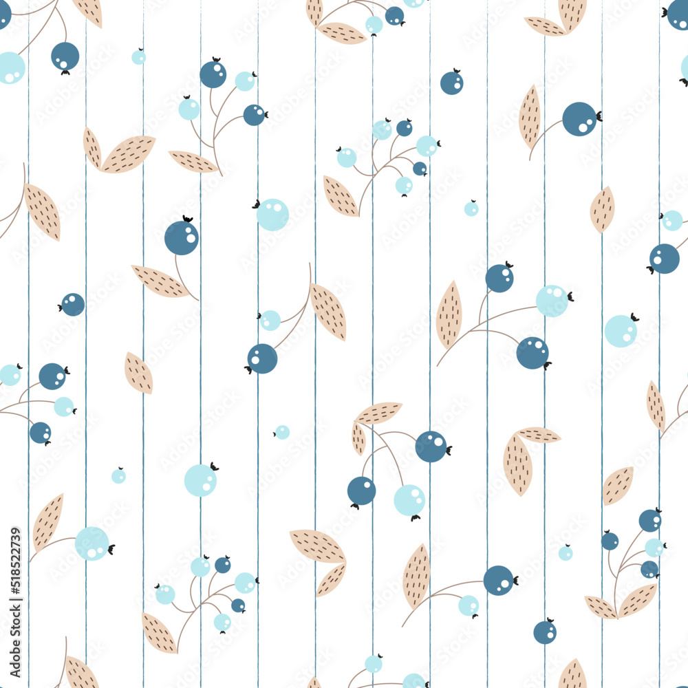 Fototapeta premium Autumn berries pattern, seamless pattern with leaves and berries, fall, fall pattern, berries on a twig