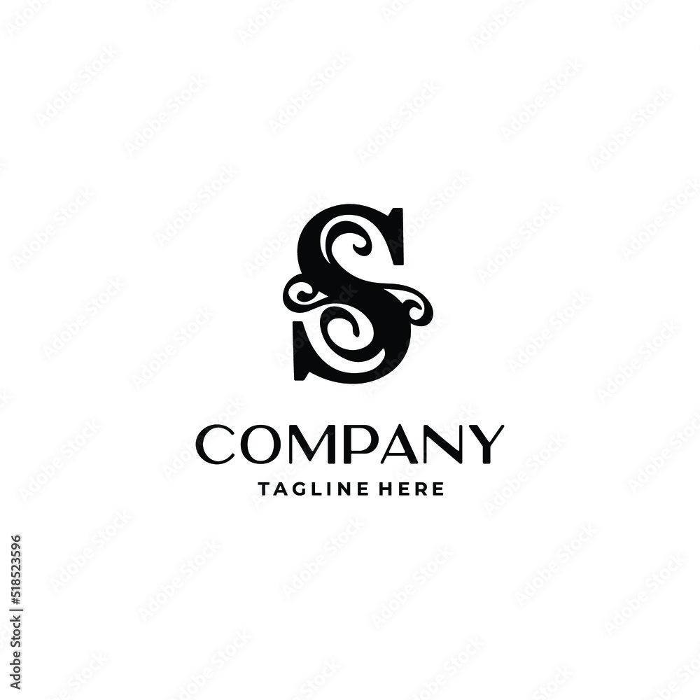 letter s logo design monogram with flourish decoration vector