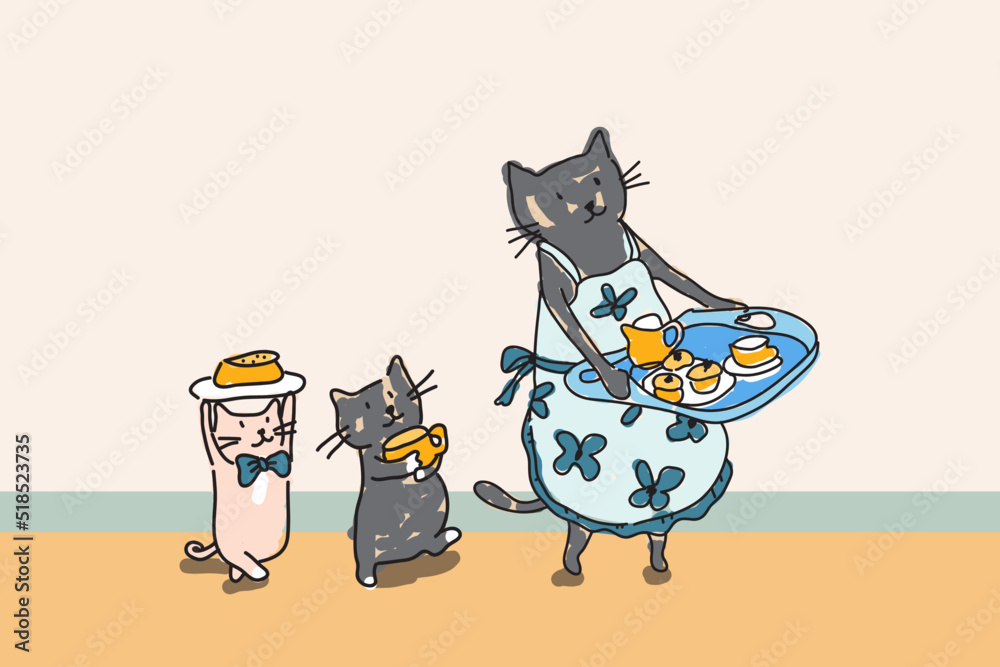 Fototapeta premium Cute baby cats cartoon hand drawn style,for printing,card, t shirt,banner,product.vector illustration