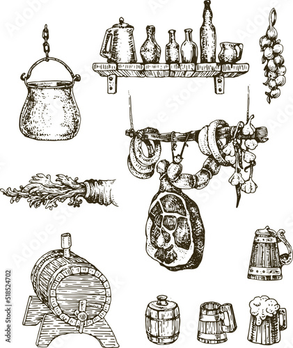 set of hand-drawn elements for decoration beer restaurant