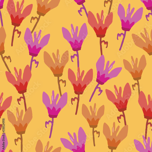 seamless plants pattern background with mixed tricolour flowers , greeting card or fabric