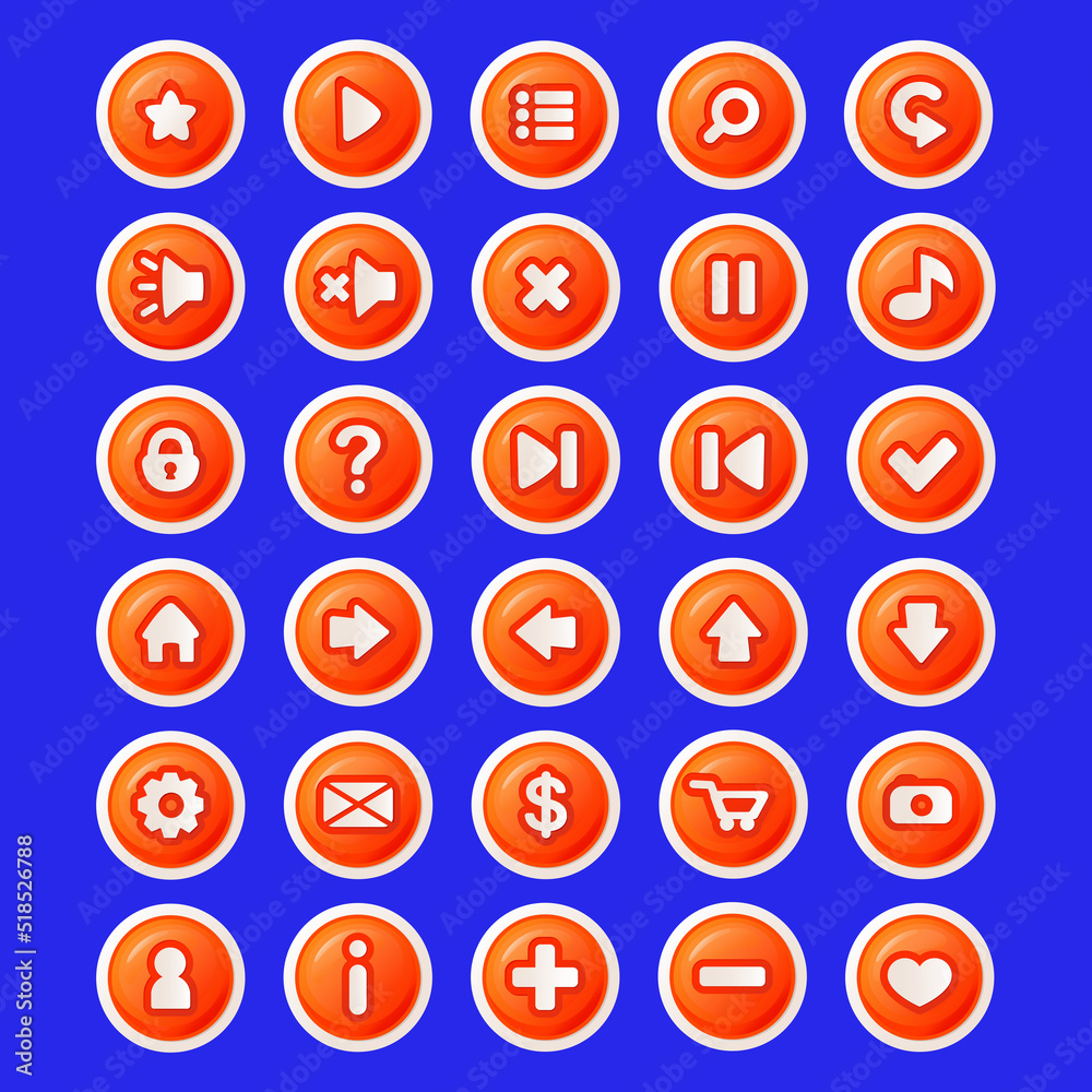 orange buttons for games. cartoon style orange buttons for games. cartoon style