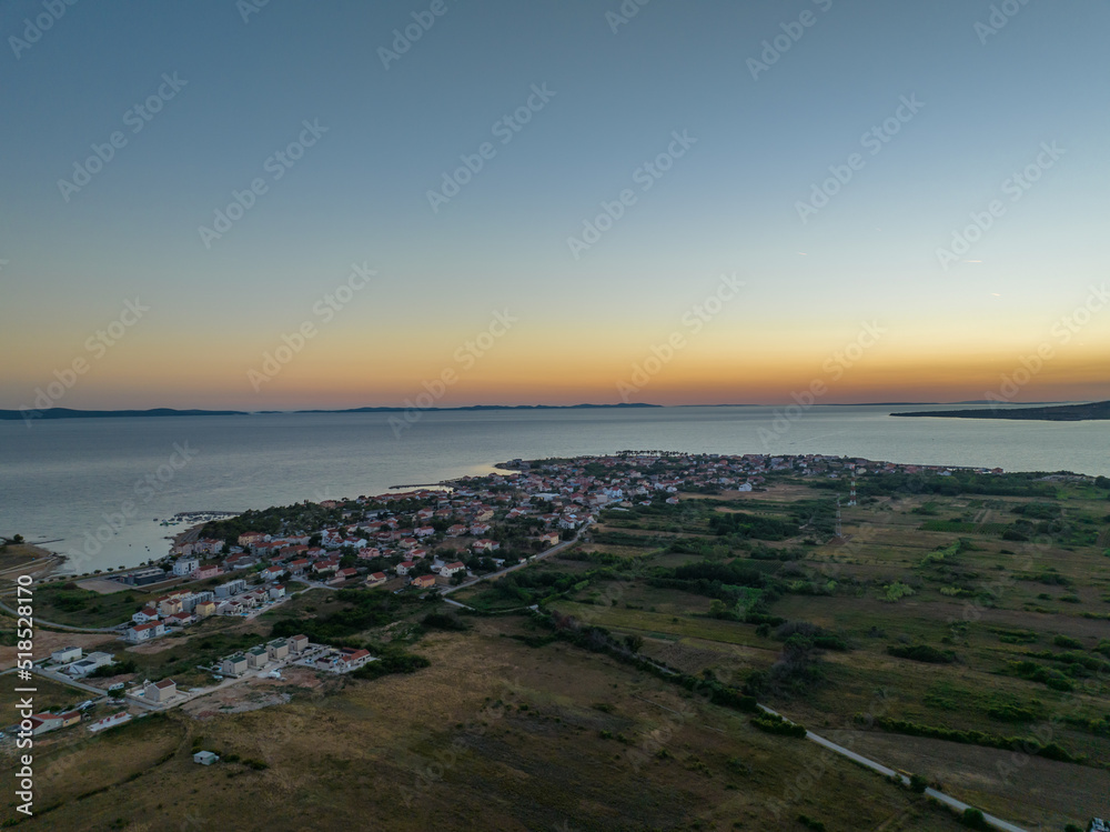 Croatia - Privlaka city and the coast line from drone view