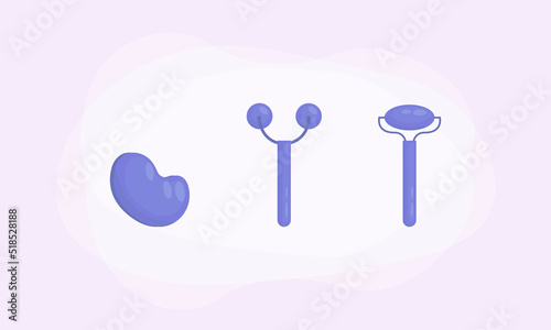 Face lifting tools. Gua Sha Facial Massage. A facial massage with a manual massager. Cosmetologist, skin care and treatment. Modern Flat Vector Illustration. 