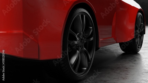 Red sport SUV car off-road vehicle in dark scene 3D rendering wallpaper backgrounds © mapichai