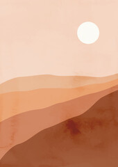 Wandcirkels Japandi stijl Minimalistisch landschap heuvels pastel zon  © Anna