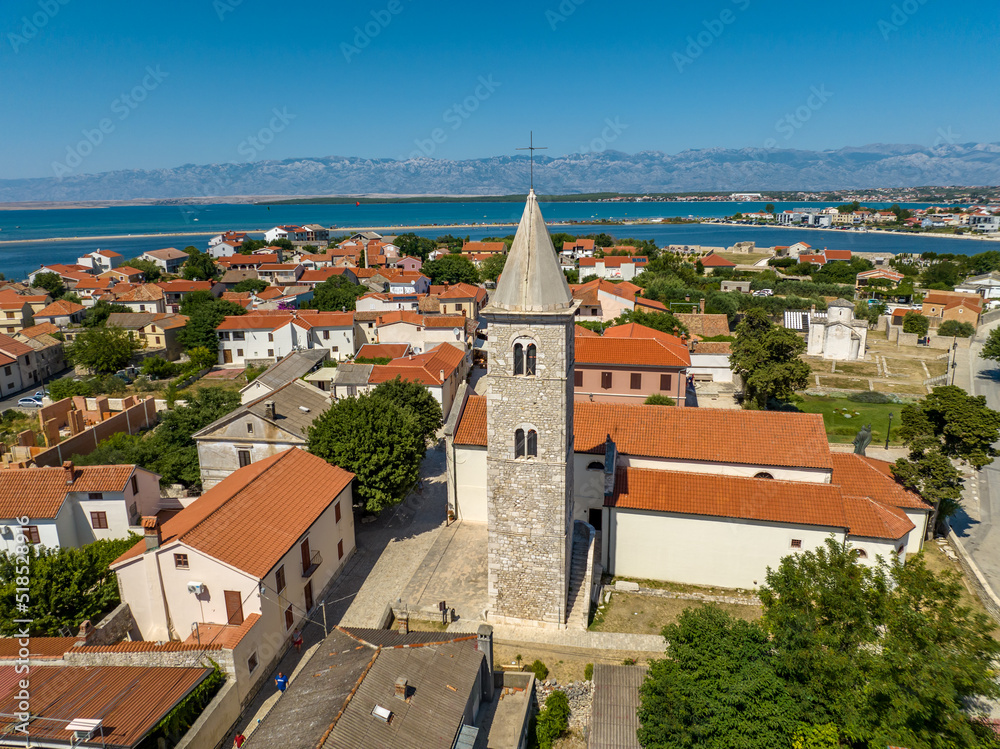 Croatia - The historical Nin city with old downtown from drone view
