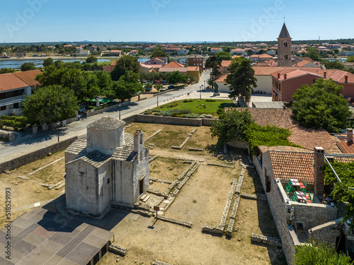 Croatia - The historical Nin city with old downtown from drone view photo