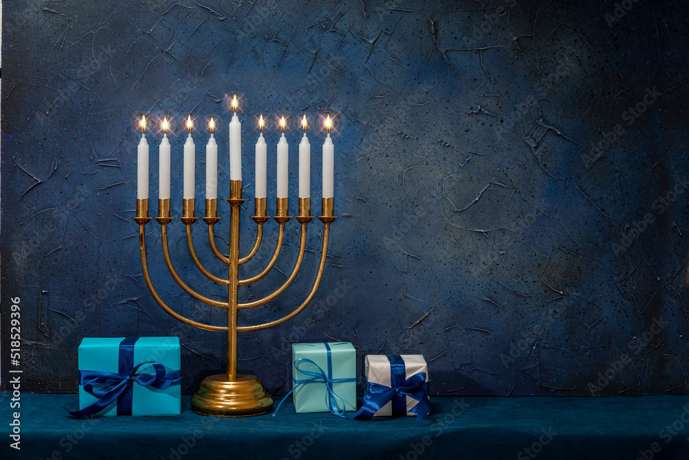 Jewish Hanukkah Menorah 9 Branch Candlestick, gift box. Holiday Candle