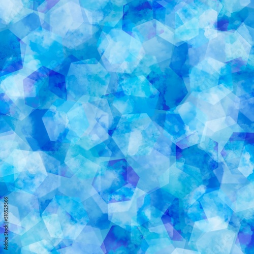 雲のテクスチャ・重なる六角形の柄　幾何学模様の抽象背景）水色と青　曇り　モダン　正方形　鮮やか　青空