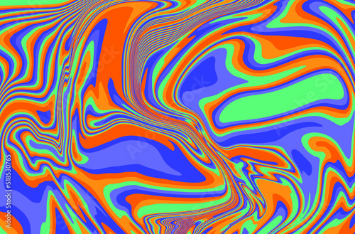 The 1970s-style wavy retro background in a psychedelic bright acidic colors.