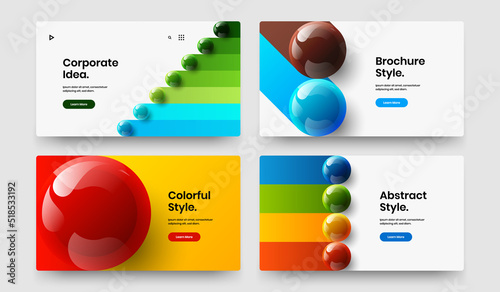 Vivid corporate cover vector design template collection. Multicolored 3D balls poster concept bundle.