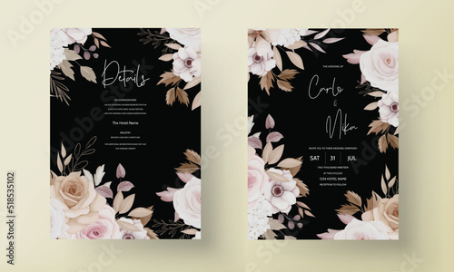 Photo beautiful brown floral invitation card template