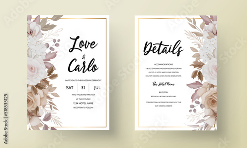 beautiful brown floral invitation card template