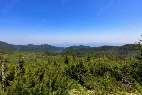 View of Kunashir Island from the clear Shiretoko Pass