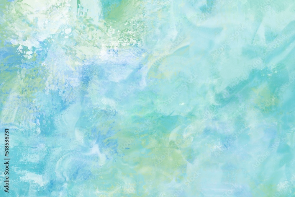 Obraz premium 油絵抽象背景)パレットナイフペインティング・春 白 水色 黄緑 爽やか アート 絵の具