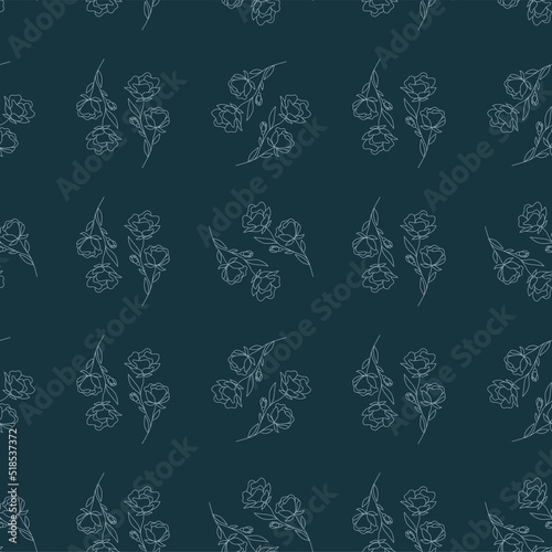 Vintage floral seamless pattern with rose flowers. Element for design. Hand-drawn contour lines and strokes.