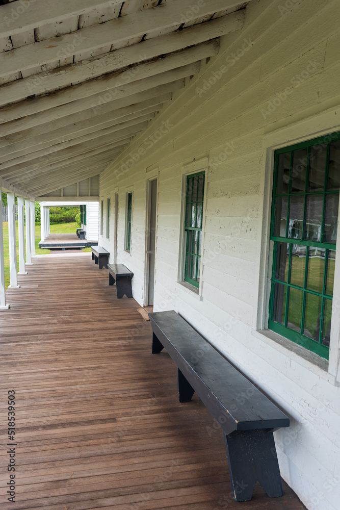 Bench on the covered porch at the Fort Wilkins Historic State Park Bench on the covered porch at the Fort Wilkins Historic State Park