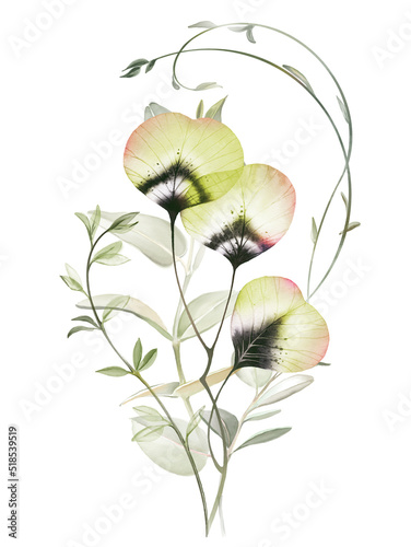 Watercolor leaves bouquet. Ginkgo leaves and curved greenery isolated on white. Hand painted abstract artwork in pastel colour. Botanical card template