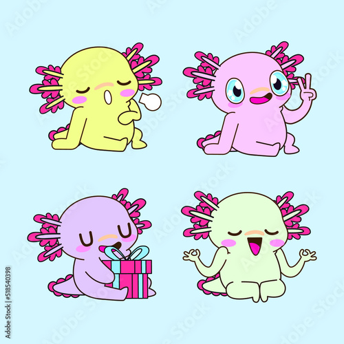 cute axolotl sticker vector set