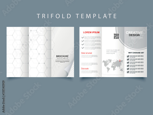 White trifold brochure, flyer. World Map Brochure