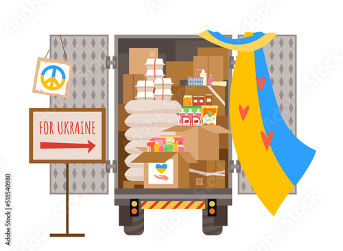 Humanitarian aid for ukraine. Pray and stand for ukraine, helping activities, volunteers campaign, donation for refugees, support and help for war victims vector illustration