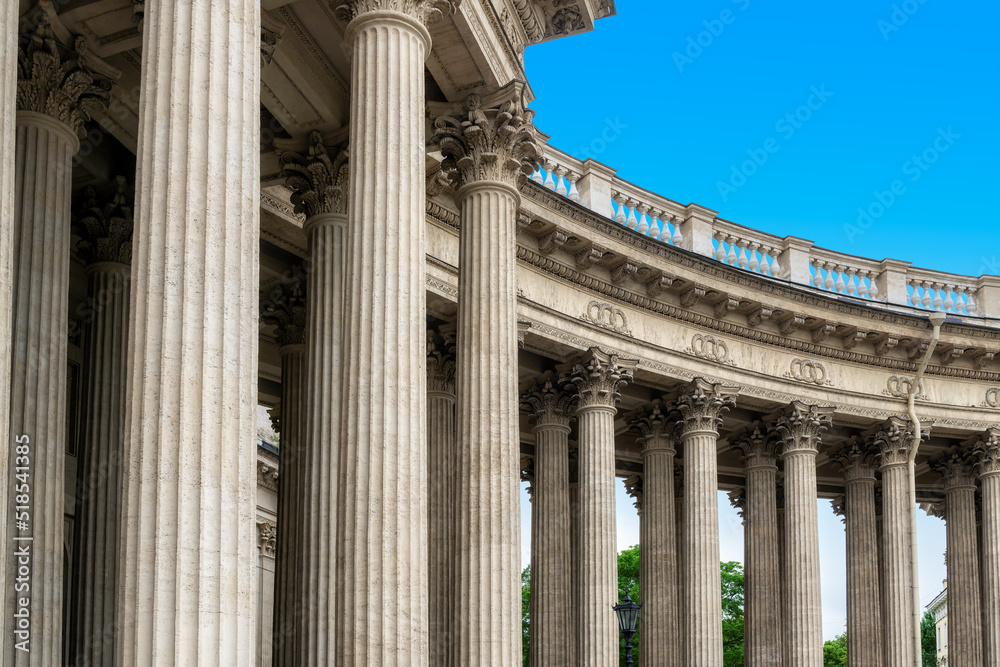 Naklejka premium Classical building facade, stone marble columns, Kazan Cathedral in St Petersburg