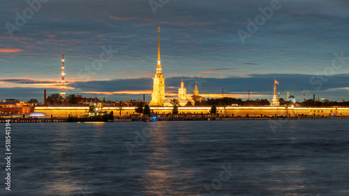 Peter and Paul Fortress at white night in summer, St. Petersburg