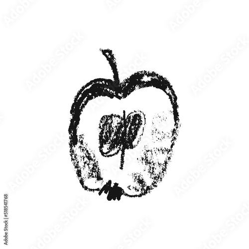 Apple drawing isolated. Back hand-drawn fruit sketch icon. Stencil style illustration of apple symbol for organic cider logo, juice label design, vegetarian sign, fruity packaging. Vector fruit-sugar 