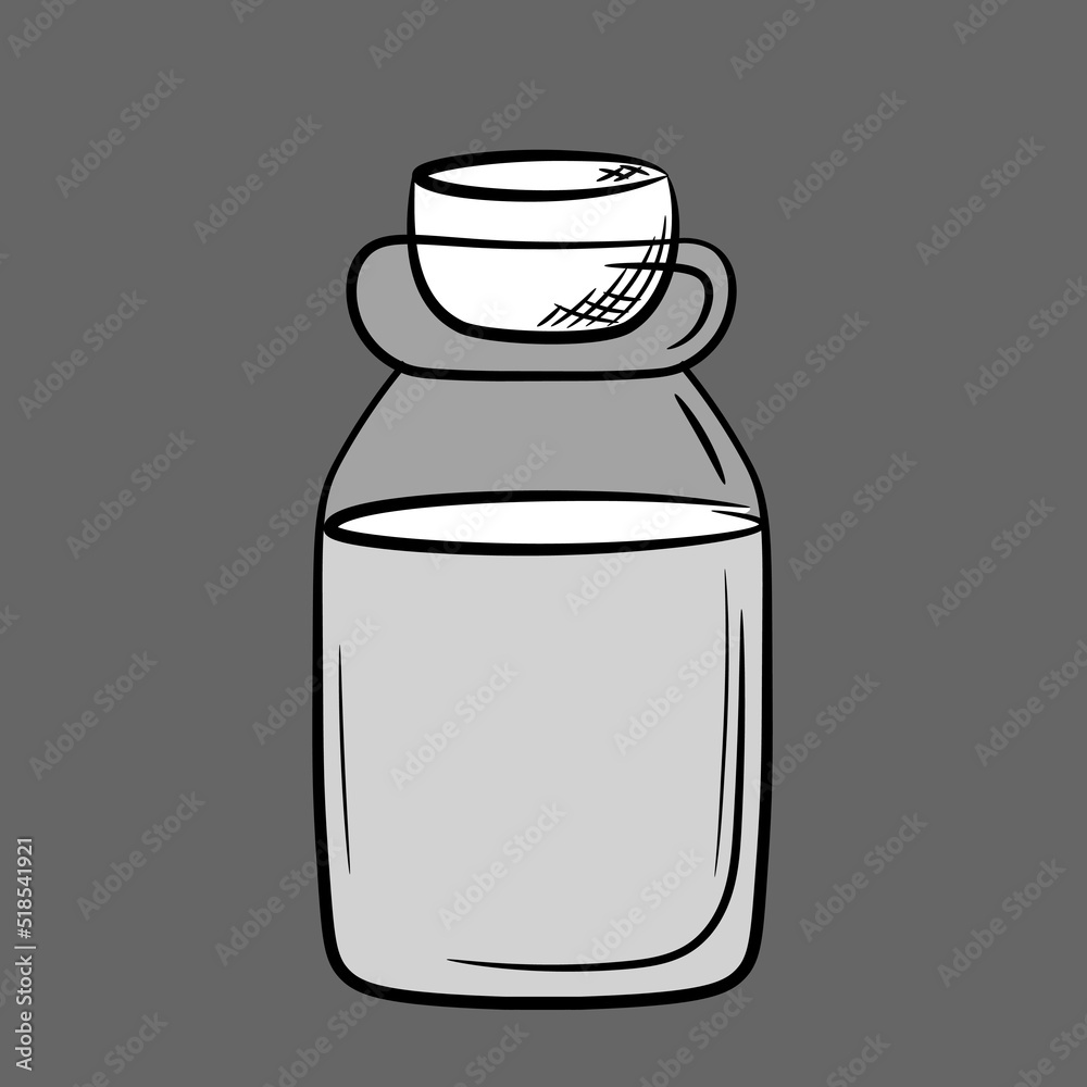 A single glass jar with a cork stopper. Hand-drawn glassware with translucent layers. Isolated vector illustration. A single glass jar with a cork stopper. Hand-drawn glassware with translucent layers. Isolated vector illustration.