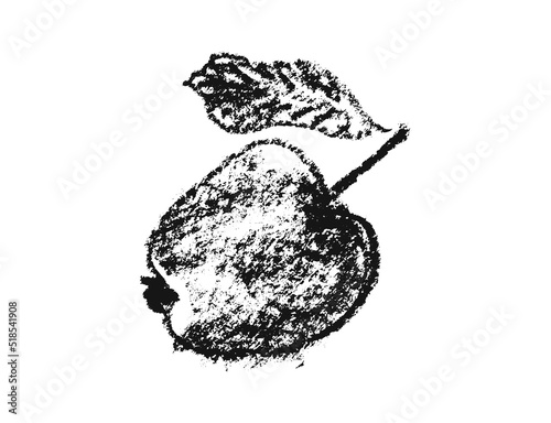 Apple drawing isolated. Back hand-drawn fruit sketch icon. Stencil style illustration of apple symbol for organic cider logo, juice label design, vegetarian sign, fruity packaging. Vector fruit-sugar 
