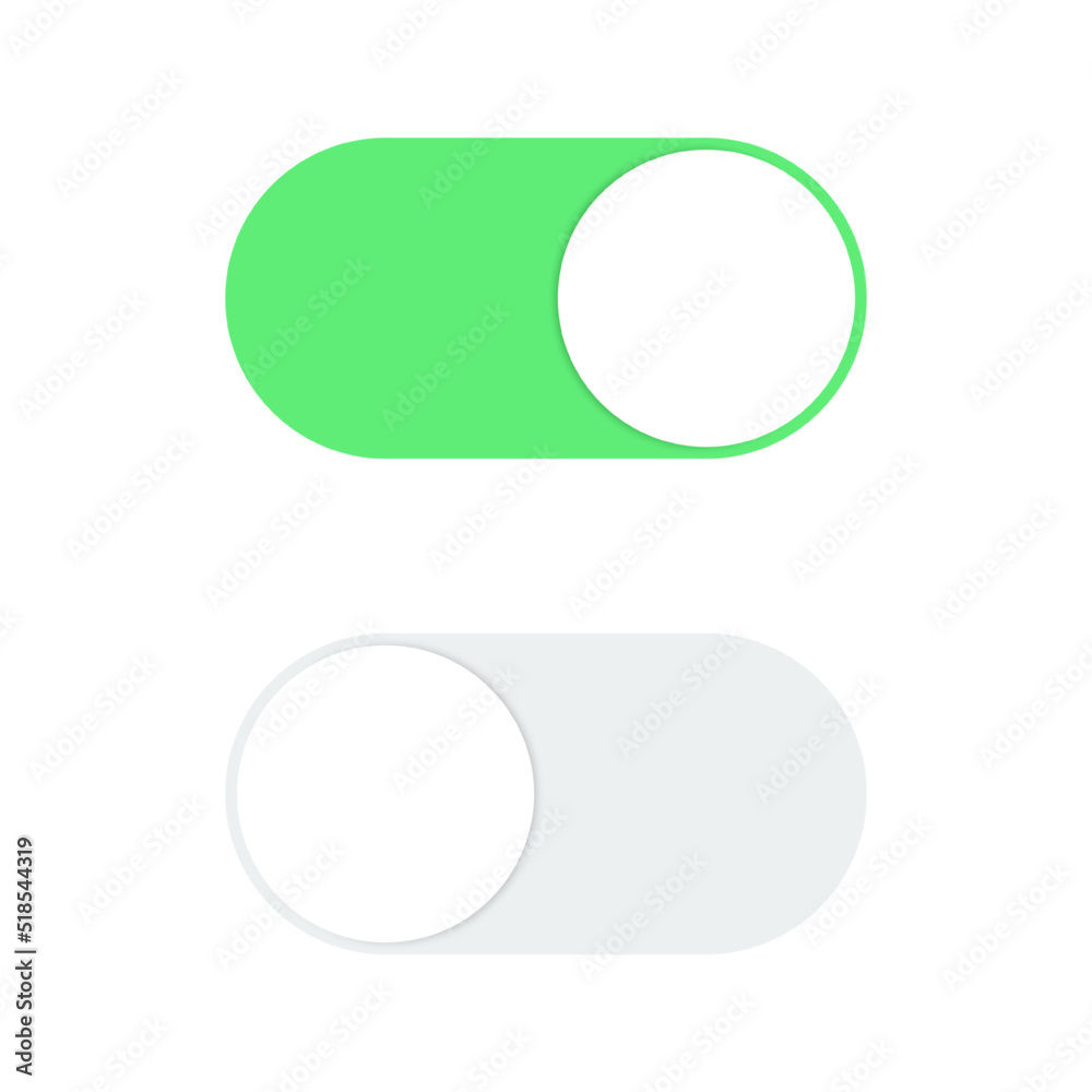 Toggle switch buttons icon. On and off. Green and gray switch interface buttons. Template design for concepts, web, ui and ux, mobile app. Vector illustration Toggle switch buttons icon. On and off. Green and gray switch interface buttons. Template design for concepts, web, ui and ux, mobile app. Vector illustration