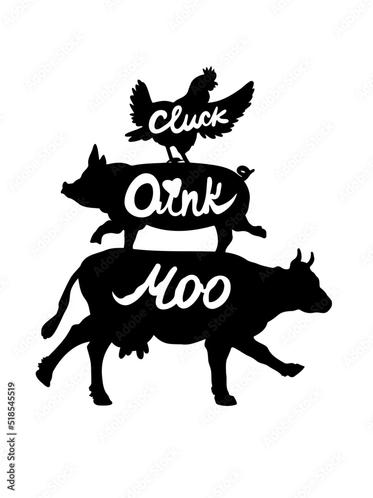stacked farm animals Cluck Oink Moo dancing cow, pig and chicken Stock ...