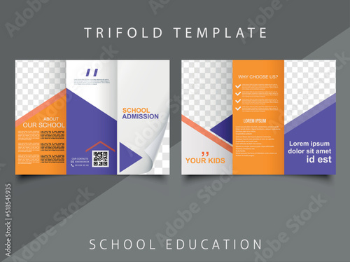 Tri-fold Brochure School education flyer layout.. Vector graphics.