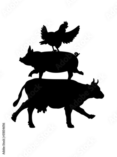 stacked farm animals Cluck Oink Moo dancing  cow, pig and chicken
