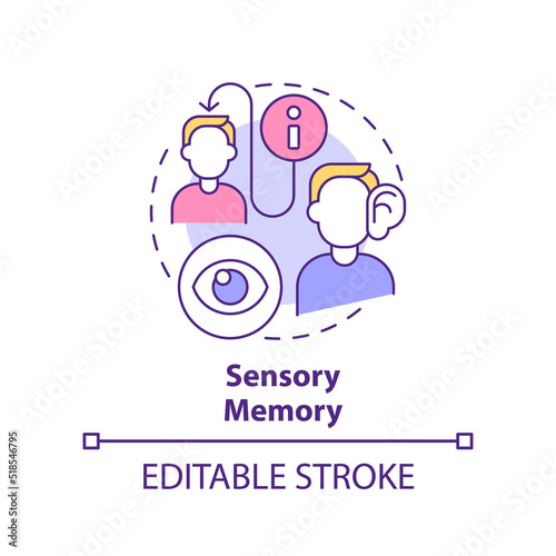 Sensory memory concept icon. Step of microlearning abstract idea thin line illustration. Listening, viewing skills. Isolated outline drawing. Editable stroke. Arial, Myriad Pro-Bold fonts used