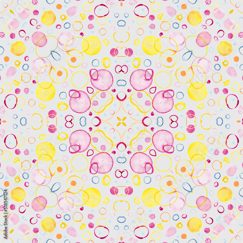 watercolor seamless pattern. watercolor tiles: circles, spots, bubbles. hand painted watercolor whimsical seamless print. Abstract batik background