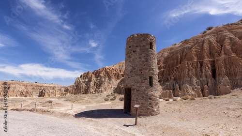 Civilian Conservation Corps Water Tower and Rock Formation in the desert of American Nature Landscape. Cathedral Gorge State Park, Panaca, Nevada, United States of America. Background photo