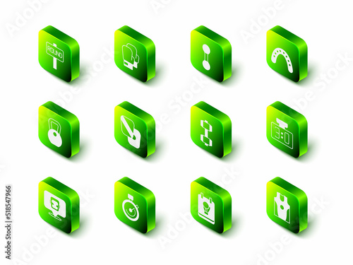 Set Boxing glove, Dumbbell, Mouth guard boxer, Sport mechanical scoreboard, jersey and t-shirt, and Stopwatch icon. Vector