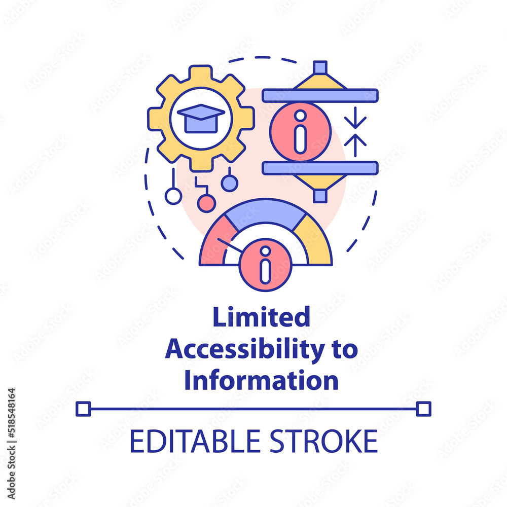 Limited accessibility to information concept icon. Microlearning drawback abstract idea thin line illustration. Isolated outline drawing. Editable stroke. Arial, Myriad Pro-Bold fonts used