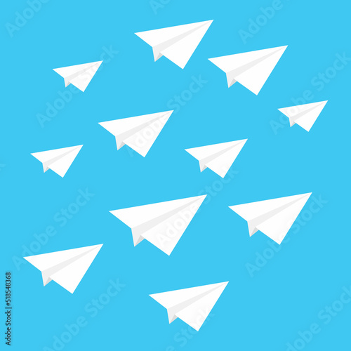 Paper plane in white on blue background.